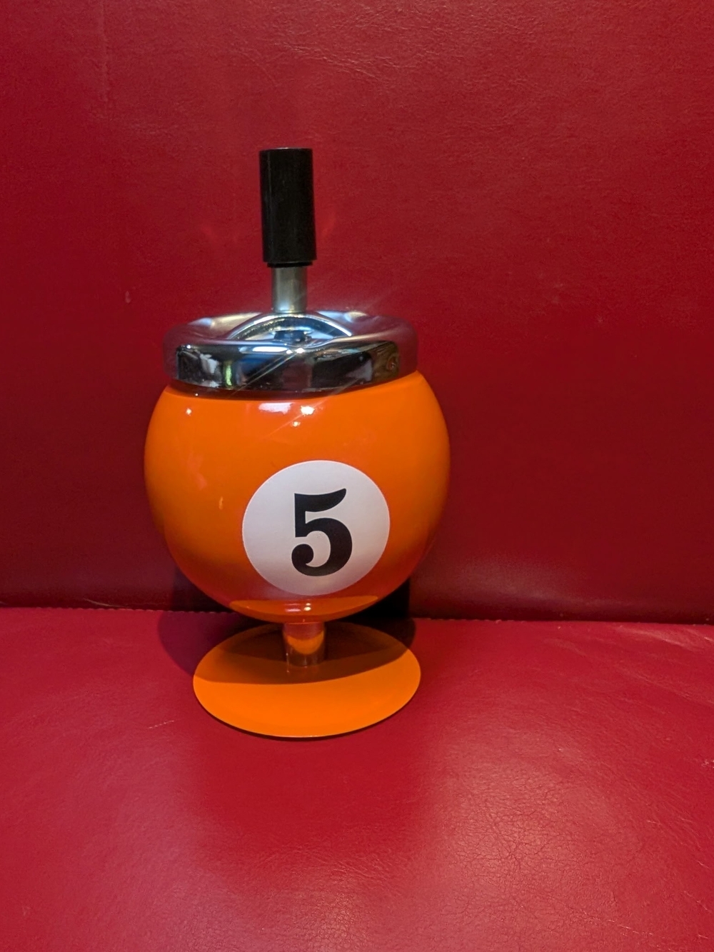 Orange Pool Ball 5 Pedestal Ashtray - Bold Orange for Game Rooms & Man Caves
